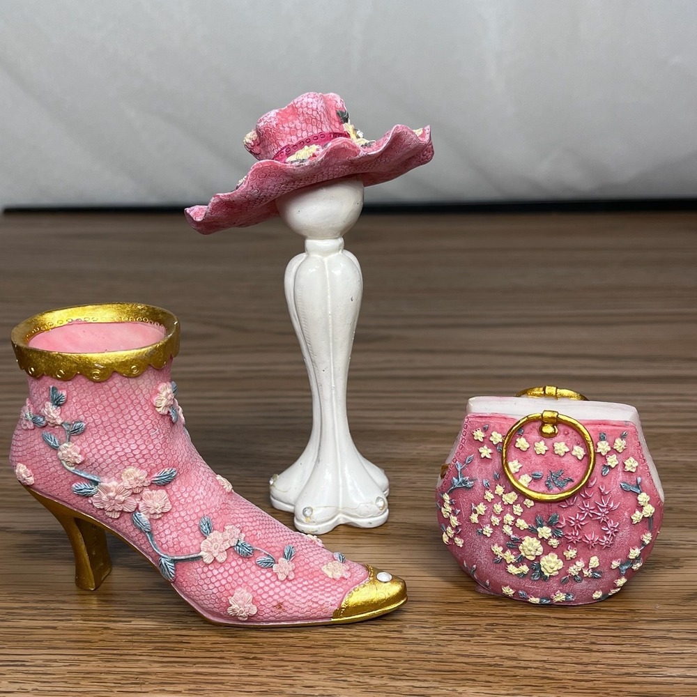 K's Collection Women Miniature Figurine Set Resin Pink Floral‎ Victorian Decor